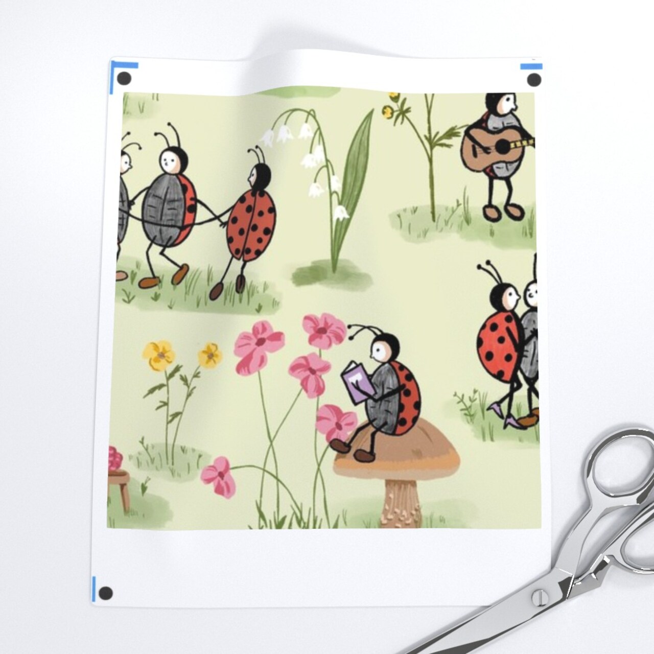 Life Vintage Retro Children Ladybugs Kids Summer Custom Printed Fabric by Spoonflower Various Fabrics by the Yard or Fat Quarter